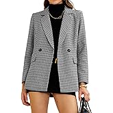ELLEVEN Women's Oversized Boyfriend Blazer, Plaid Tweed Jacket Fully Lined - Fall Winter Coat for Work Office