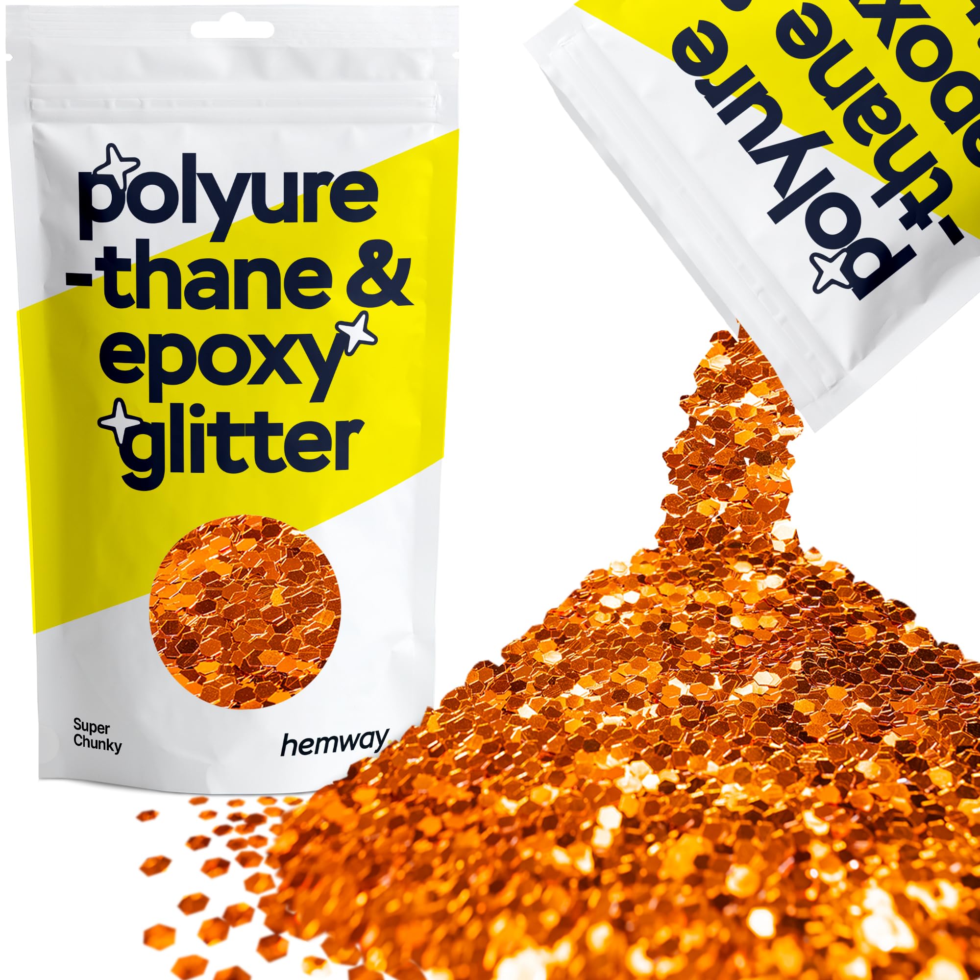 Hemway Resin Glitter Copper 100g Super Chunky | Polyurethane & Epoxy Glitter for Resin Crafts, Tumblers, Coasters, Floor & Table Art