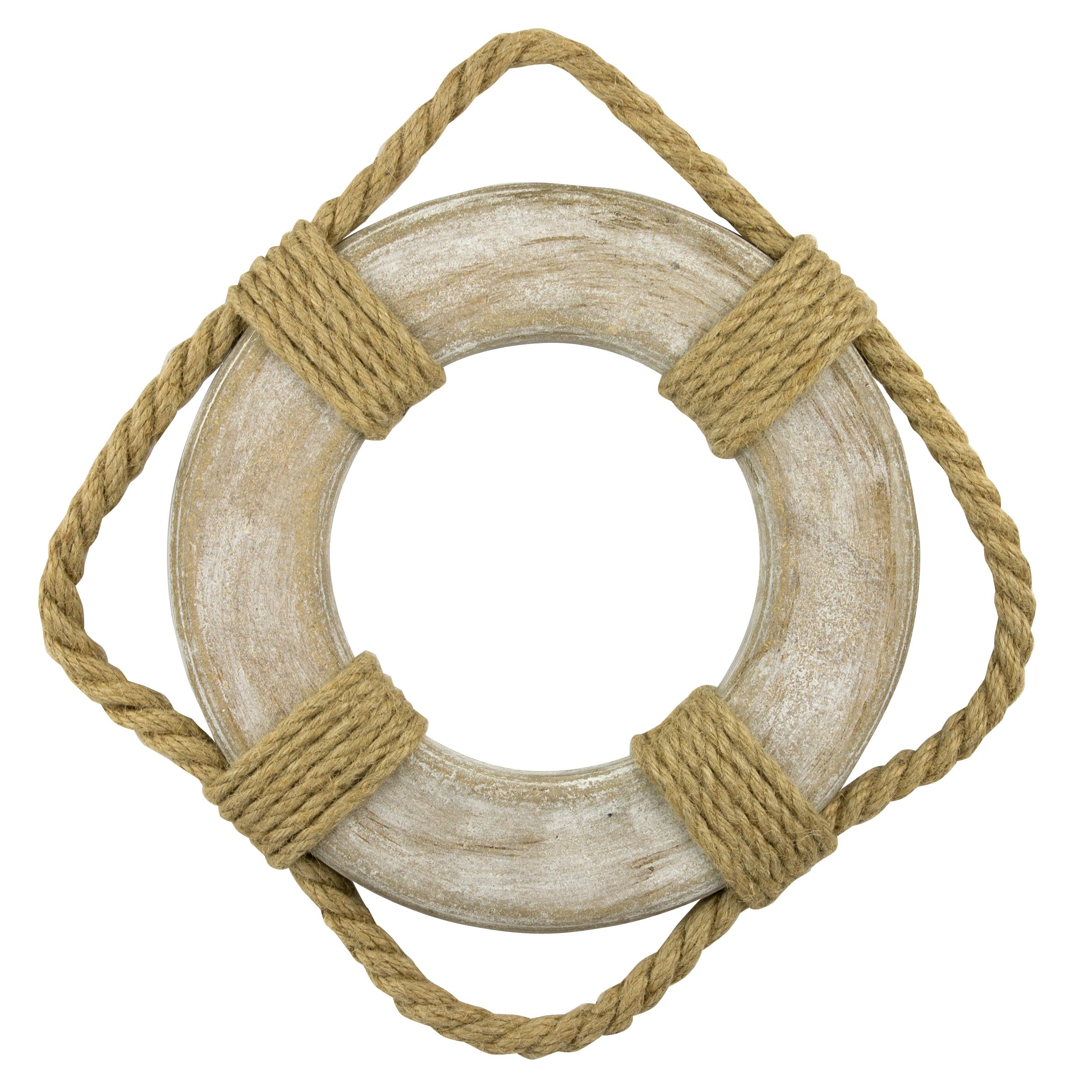 Nauticalia Wooden Life Ring with Rope Detailing, 30cm