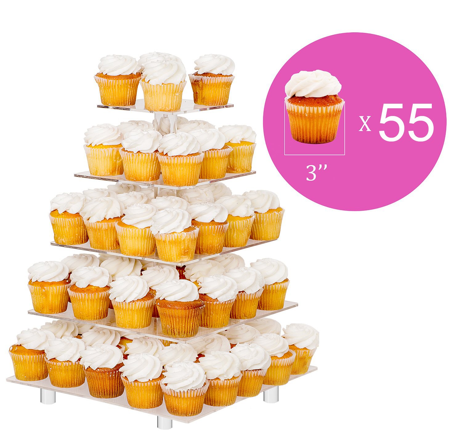 Jusalpha 5 Tier Wedding Event Square Acrylic Cupcake Stand