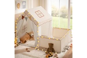 besrey Kids Play Tent with Enclosure, Toddler Tent 2 in 1 with Padded Mat and Lights, Large Playhouse for Kids, Indoor & Outd
