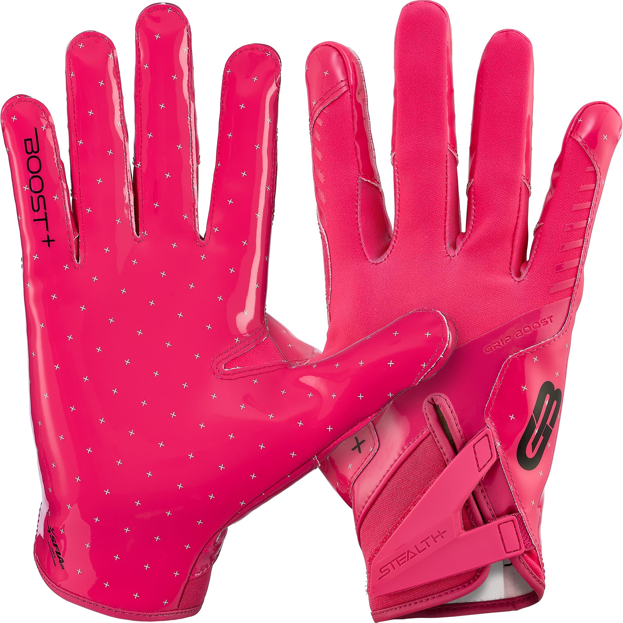 Grip Boost Football Gloves - Solid Stealth 6.0 Boost Plus Sticky Technology - Adult and Youth Football Gloves for Wide Receiver - Men's and Boys Sizes (Solid Pink, Large) Image