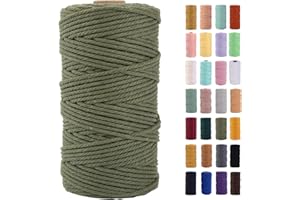 MAOQIAN Army Green Macrame Cord 3mm x 109Yards,Colored Cotton Rope Colorful Cotton Cord Soft Craft Cord Twine for Wall Hanging Plant Hangers Crafts Decorative Projects
