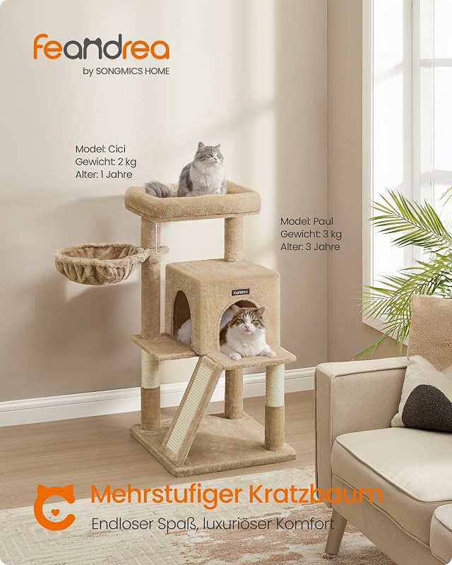 Kratzbaum, 96 cm hoch, mit großer Plattform, Katzenhöhle