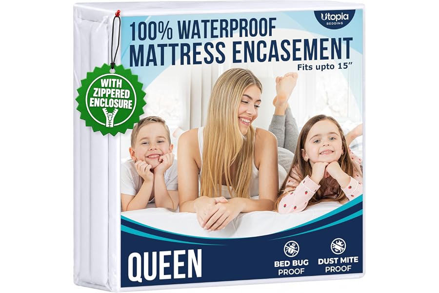 Utopia Bedding Waterproof Mattress Protector Queen Size, Zippered Mattress Encasement Bed Bug and Dust Mite Proof, Absorbent Six-Sided Mattress Cover