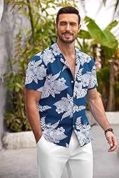COOFANDY Mens Hawaiian Shirt Short Sleeve Floral