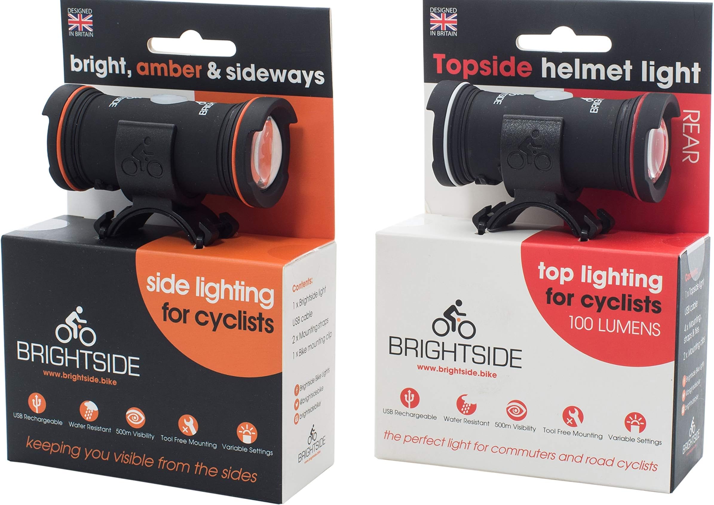 Brightside Twin Pack. Bike Helmet Light with Cyclists Side Light. Five Day $5 Shipping