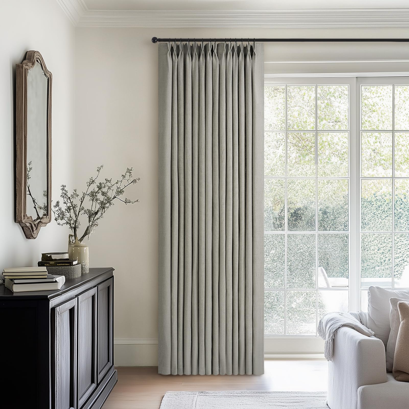 Photo 1 of 102 Inch Long Curtains Pinch Pleated Curtains for Living Room Sliding Door 2 Panels Rustic Grey Thick Linen Textured Memory Trained Light Filtering Pinch Pleat Curtain Drapes Gray Semi Sheer Bedroom