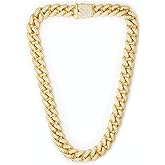 TRIPOD JEWELRY Hip Hop Iced Out Miami Cuban Link Chain Necklace or Bracelet for Men Women, Real 18K Gold/White Gold Plated Diamond CZ Jewelry
