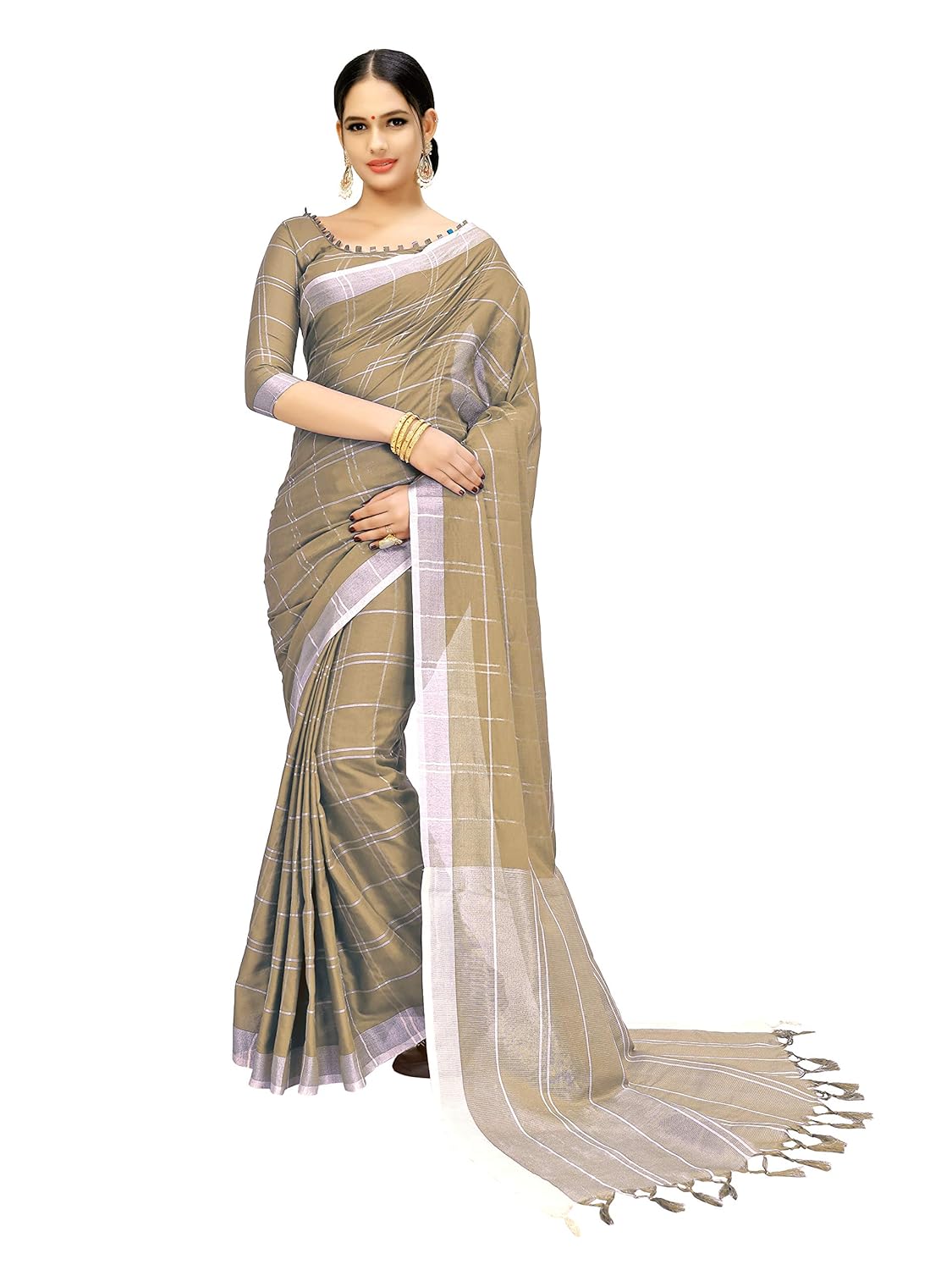 indira designer women's cotton linen blend with tessal linen sarees with blouse piece