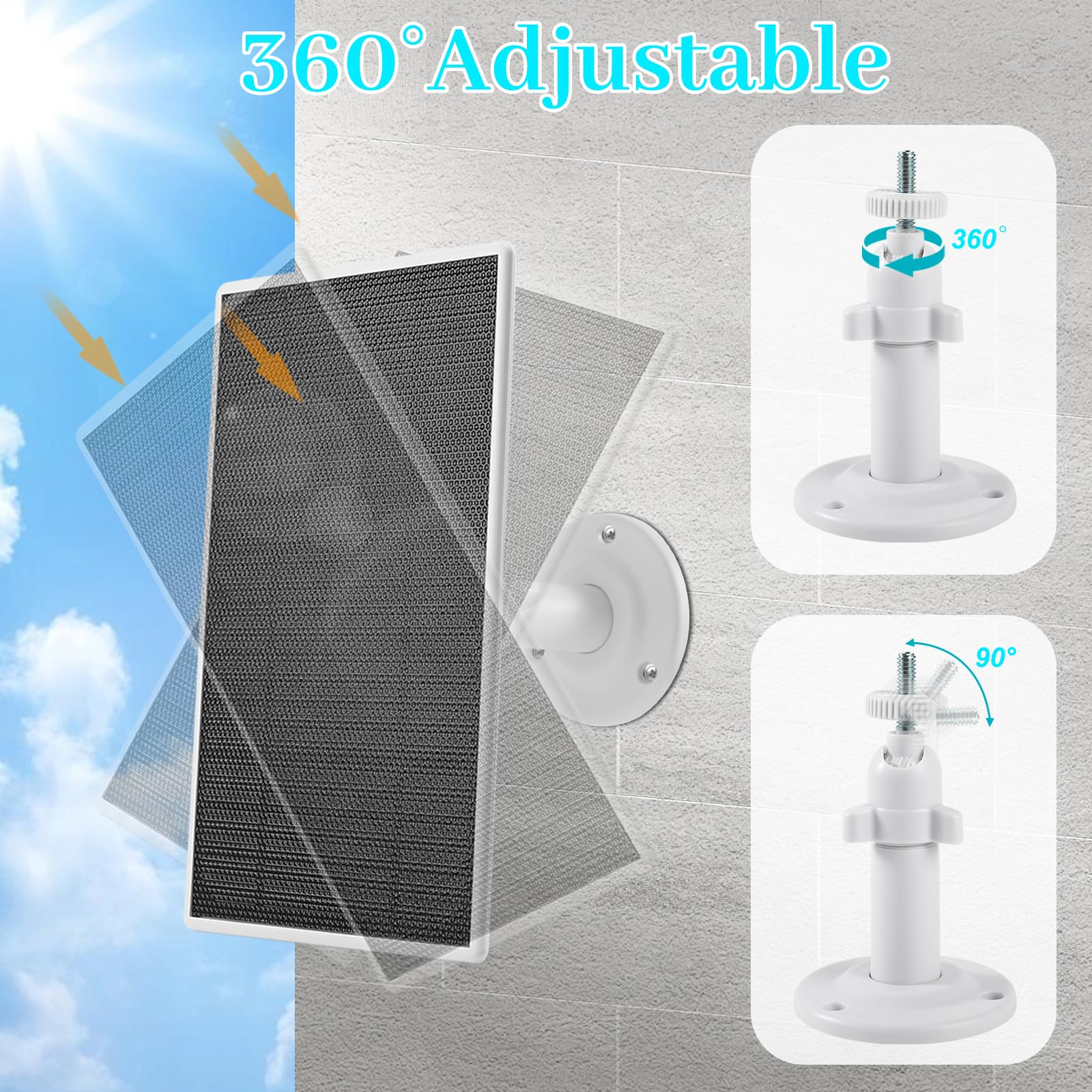 Solar Panel Charger for Arlo Camera, Power Compatible with Pro 4, Arlo Pro 5S, Pro 3, Floodlight, Ultra 2, and Ultra Cameras, 10ft/3m Cable, 6V4.5W, 2PCs
