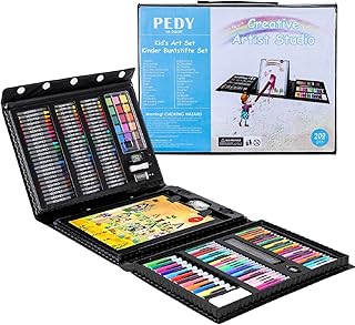 pedy 208 pcs Malset, Zeichenset für Kinder-inkl. Wachsmalstifte, Wasserfarben, Ölpastelle, Filzstifte, Radierer, Aquarellstifte, Buntstifte, Skizzenblock