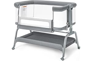 BabyBond Baby Bassinet, 3 in 1 Bassinet Bedside Sleeper with Washable Soft Mattress and Sheet, 6 Height Adjustable Bedside Crib, 4-Sided Mesh Bedside Bassinet for Baby