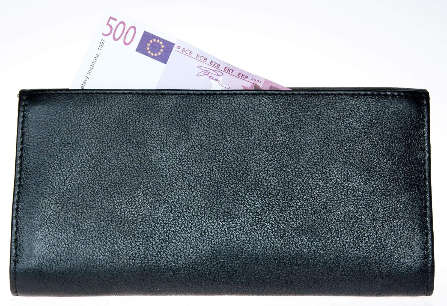 Waitress Style Large Soft Black Genuine Leather Wallet Without Closing Button, Schwarz - Image 4