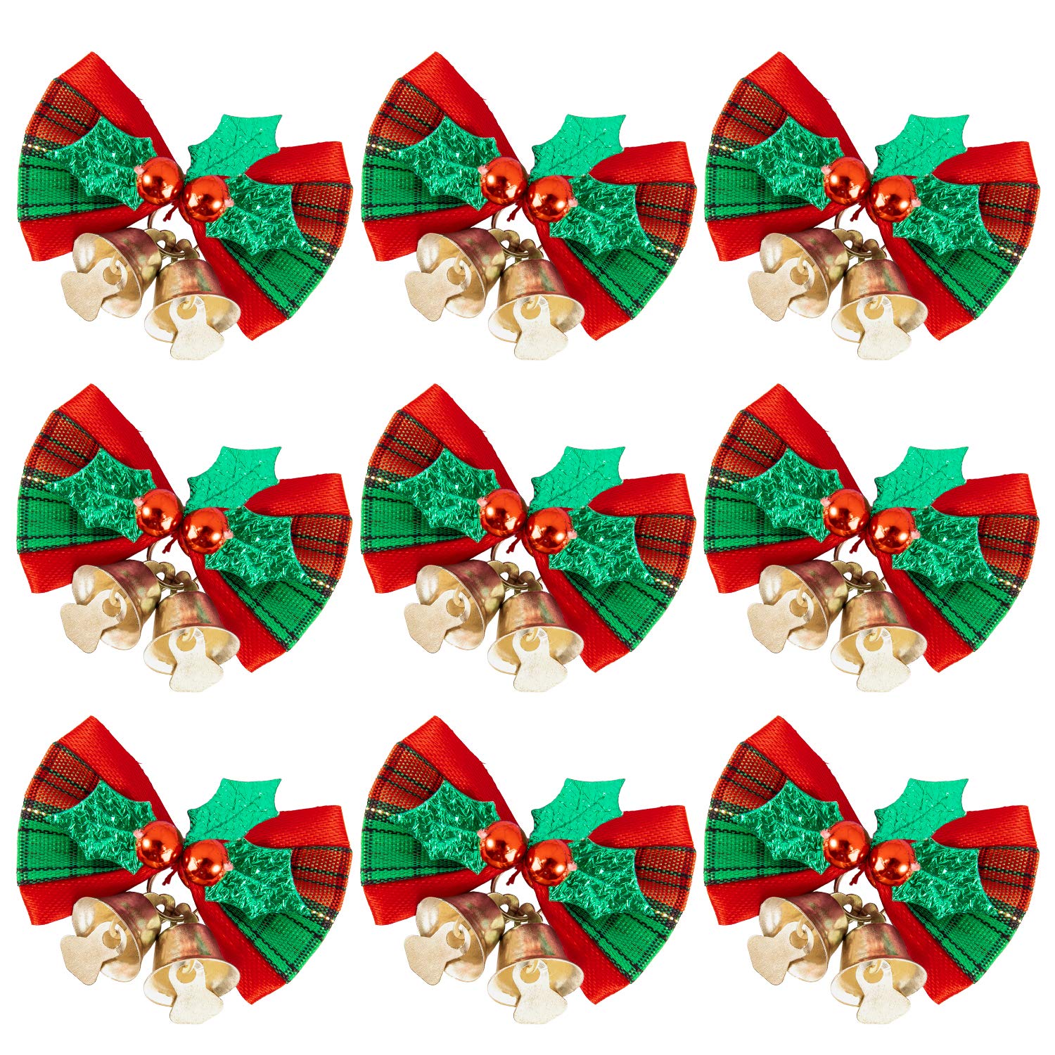 Whaline 24pcs Christmas Bow Xmas Wreaths Bows Mini Christmas Tree Bows Christmas Decorative Bows Fabric Hanging Decorations Ornaments New Year Festive, Red and Green (5 x 4cm)