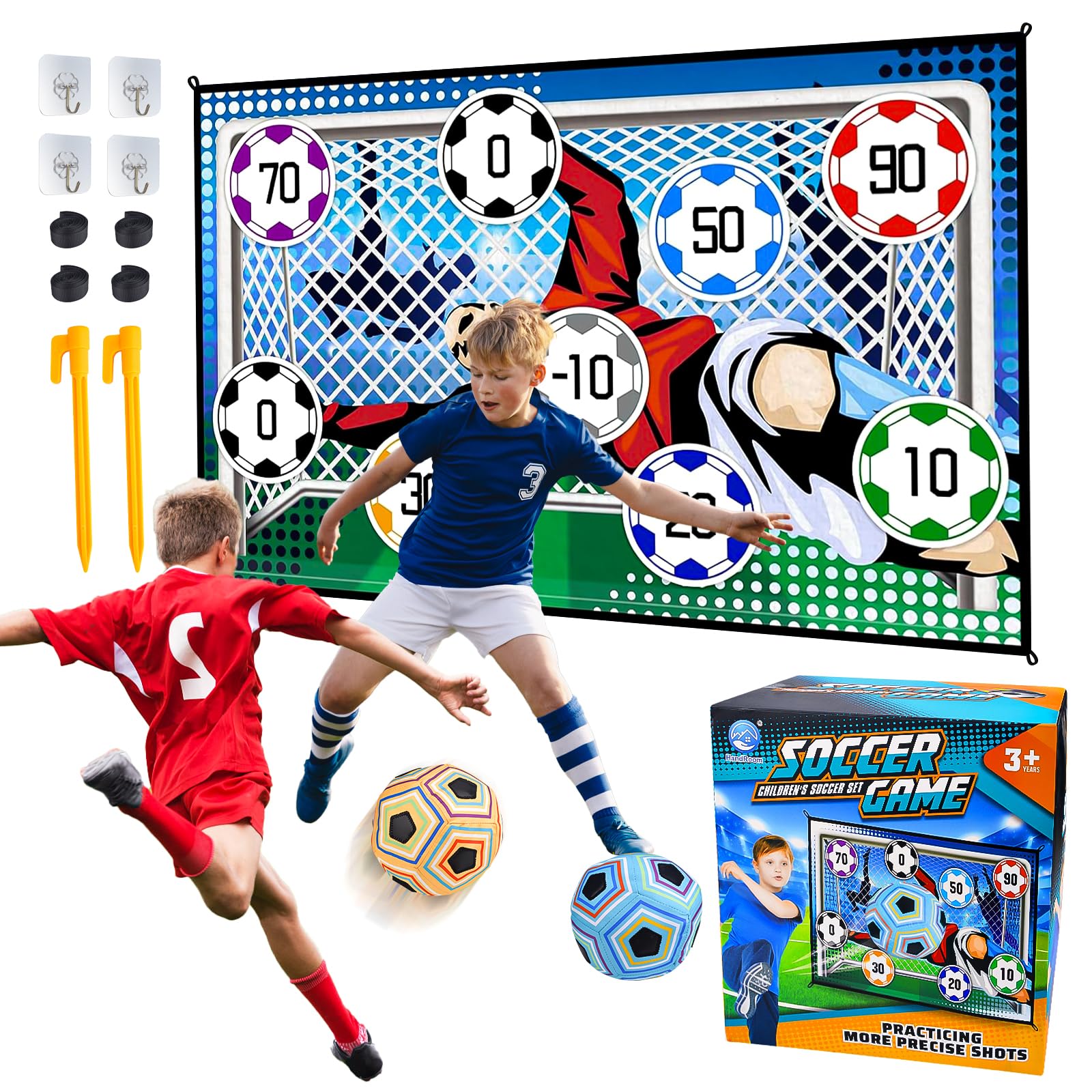 Football Ball Game Set for Kids Age 3+, Football Gifts for Boys, Footbal-l Accuracy Exercise Indoor Outdoor Backyard Toss Footbal-l Goal Game with Velcro Balls Foldable Flannel Goals Birthday Gift