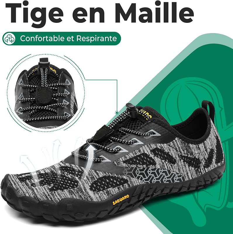 Femme Homme Barefoot Shoes Chaussures Minimaliste Barefoot Chaussures Pieds Nus Antidérapantes pour Gym Training Fitness Randonnée Noir fumé,GR.42