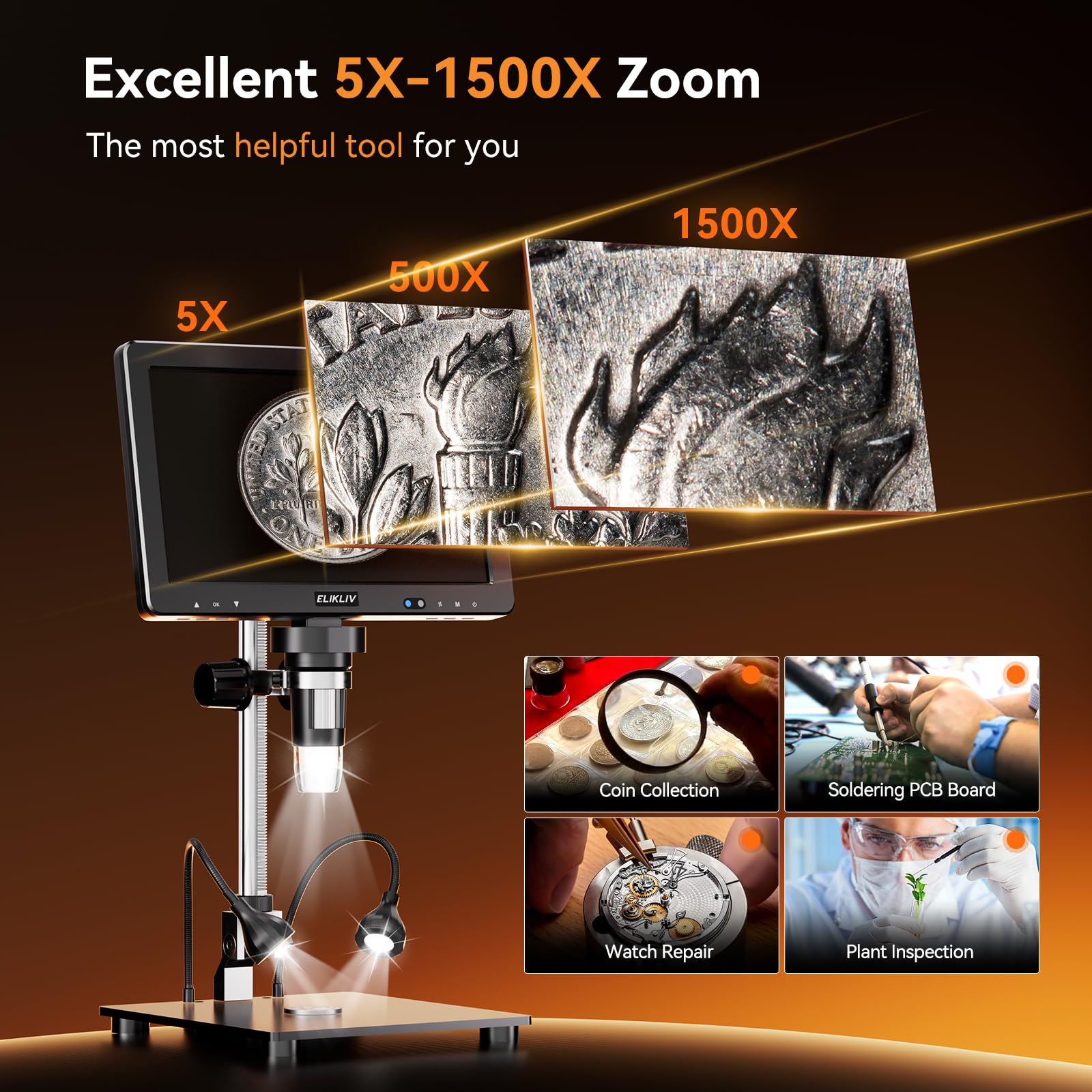 Elikliv EDM9 Max Digital Microscope: 20MP 10.1