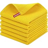 Homaxy 100% Cotton Waffle Weave Kitchen Dish Cloths, Ultra Soft Absorbent Quick Drying Dish Towels, 12 x 12 Inches, 6-Pack, Yellow