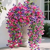 Serwalin Artificial Hanging Flowers for Outdoors Decoration, 4PCS UV Resistant Silk Artificial Fake Plants Outdoor for Porch Patio Balcony Indoor Planter Yard Decor (Purple&Rose Pink,4PCS)