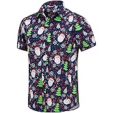 J&DHUASHA Christmas Hawaiian Shirt for Men Short Sleeve Button Down Santa Vacation Dress Shirts