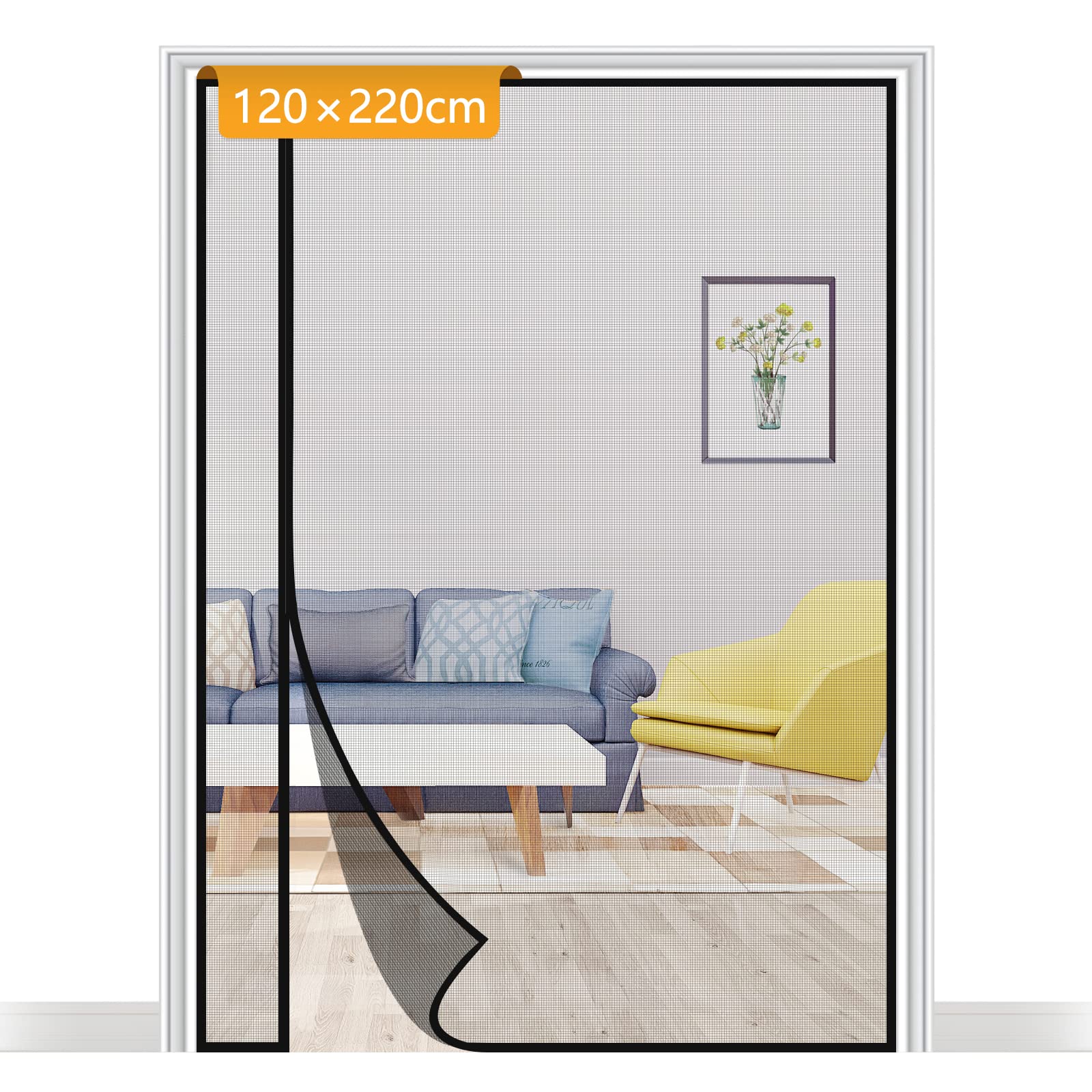 Yotache Side Opening Fly Screens for Doors 120 x 220 cm, Reinforced Sewing Mosquito Net Curtain for Balcony, French, Sliding Glass Door