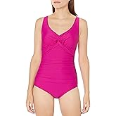 Maxine of Hollywood Womens V-Neck Twist Front Shirred One Piece Swimsuit