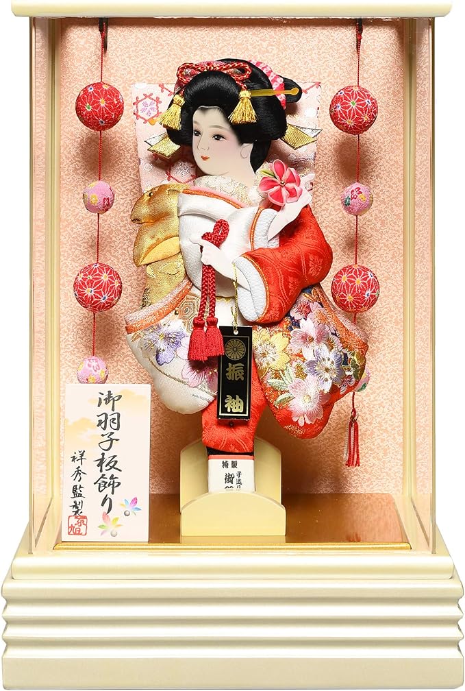 Amazon 羽子板 8号弥生 金襴刺繍振り袖押絵羽子板 パールホワイトアクリル手毬付ケース 祥秀監製 羽子板ケース 正月飾 正月飾り おもちゃ