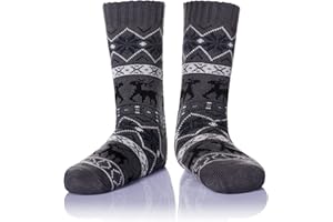 WEVIAS Men's Fleece Lined Cozy Extra Thick Slipper Socks Winter Non-Slip Fuzzy Home Sleeping Stockings