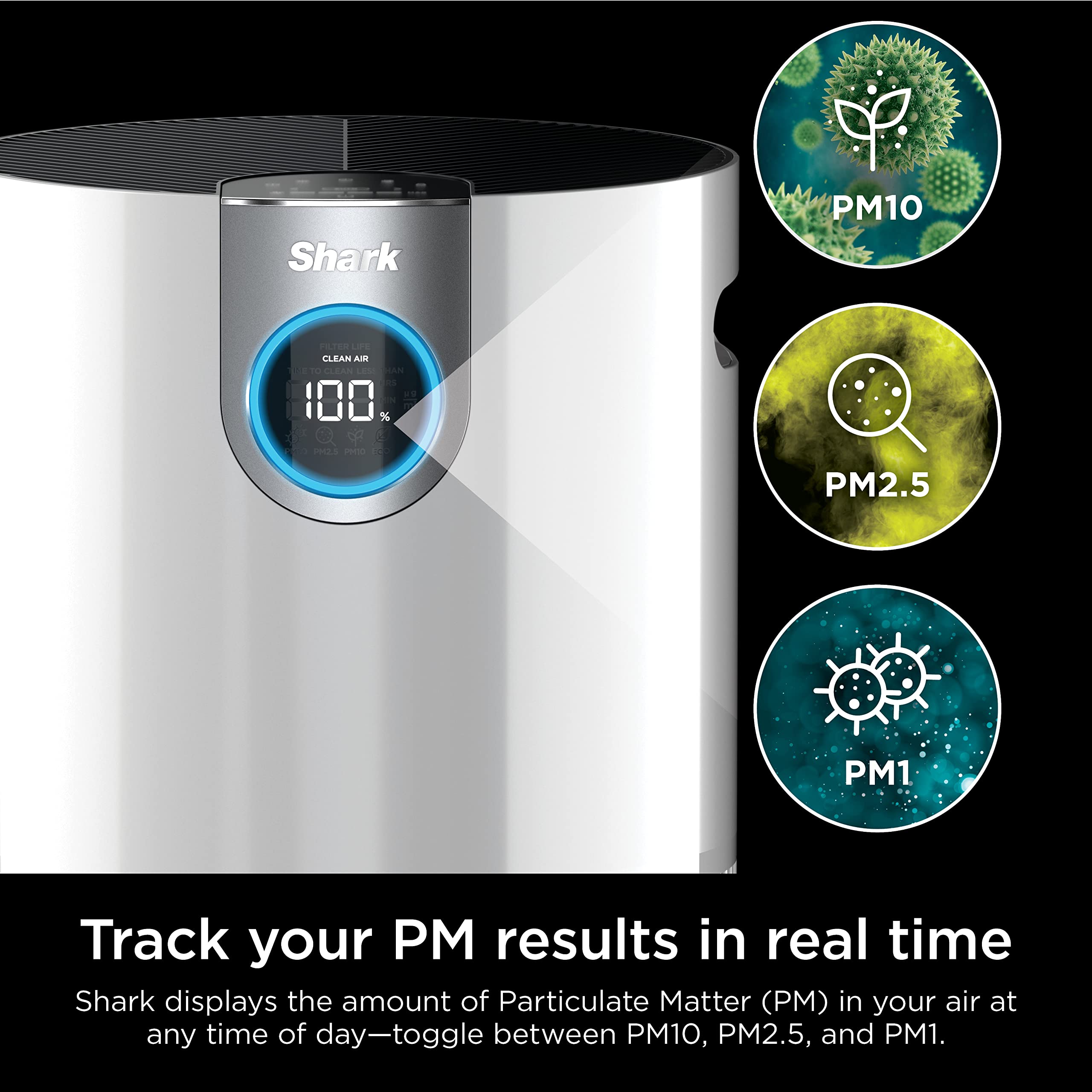 Shark Air Purifier for Home Large Room, Clean Sense Technology, HEPA Air Filter, 1000 Sq Ft, Kitchen, Filters Smoke, Captures 99.98% of Particles, Pet Dander, Pollutants, Dust, Allergens, HP201