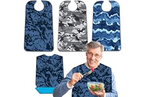 EPOBOB 3 Pack Adult Bibs with Crumb Catcher, Washable and Adjustable Adult Bibs for Men Elderly Seniors, Bibs for Eating