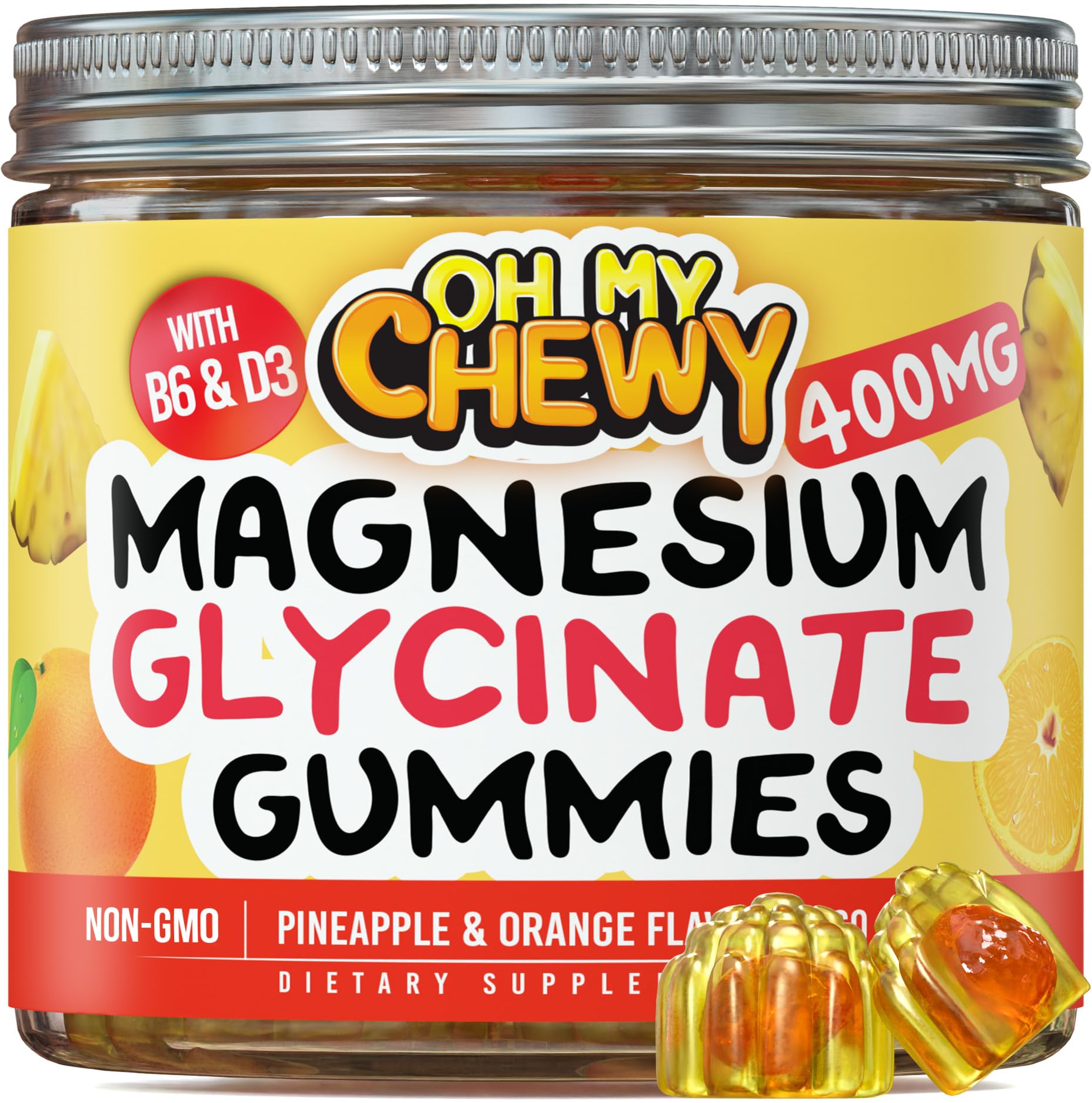 Center-Filled Magnesium Glycinate Gummies 400MG - High Absorption for Kids, Teens & Adults - Supplement for Sleep, Calm & Muscle Relaxation with B6 & D3 - Gluten Free & Vegan Friendly - 120 Count