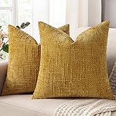 decorUhome Spring Mustard Yellow Chenille Throw Pillow Covers 18x18 Set of 2 Textured Soft Cozy Slubby Couch Pillow Covers Modern Farmhouse Boho Decorative Pillow Cases for Bed Sofa Living Room
