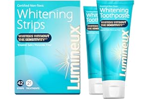 Lumineux Whitening Duo Set – Peroxide Free - Enamel Safe for Whiter Teeth – Includes 21 Whitening Treatments & 2 Pack Whitening Toothpaste Certified Non-Toxic, Fluoride Free & Dentist Formulated