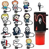 12PCS Halloween Straw Toppers for Stanley Cup, Silicone Horror Straw Cover for Stanley 30&40 Oz Tumbler with Handle, 10mm 0.4in Dust-Proof Reusable Straws Tips for Halloween Gifts