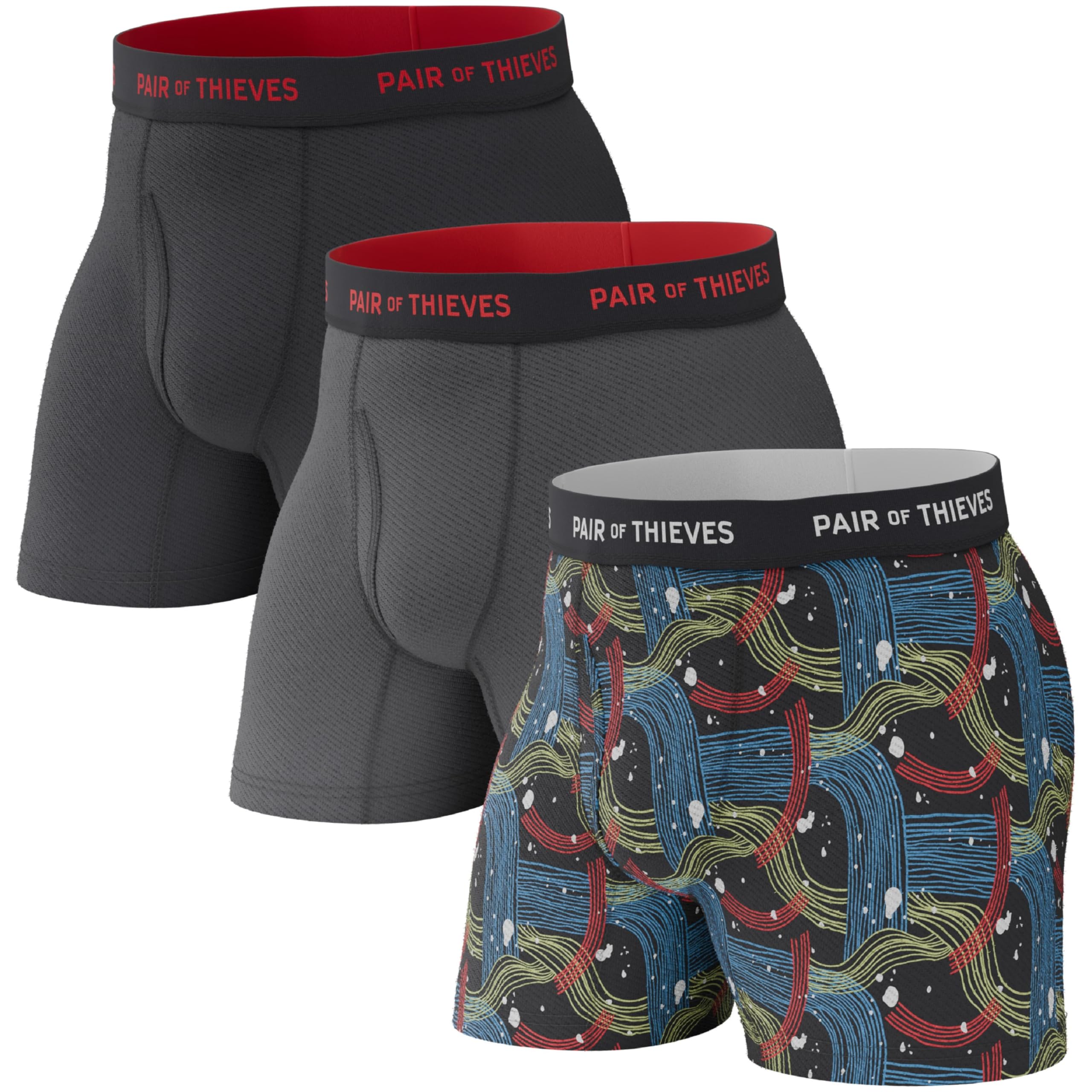Pair of Thieves Super Fit Men’s Boxer Briefs 3 Pack, Black/Charcoal, Small Image