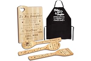 TAESUN Daughter Gift from Mom, Mothers Day Kitchen Gifts for Daughter, Birthday Gift Wooden Cutting Board with Cooking Utensils Set with Apron Set, Great Daughter Xmas Santa Stocking Stuffer Gift