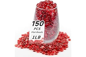 1 LB Red Flat Glass Beads, 150 PCS Small Glass Marbles, Mini Flat Round Pebbles for Vase Filler and Floral, Fish Tank Rocks D