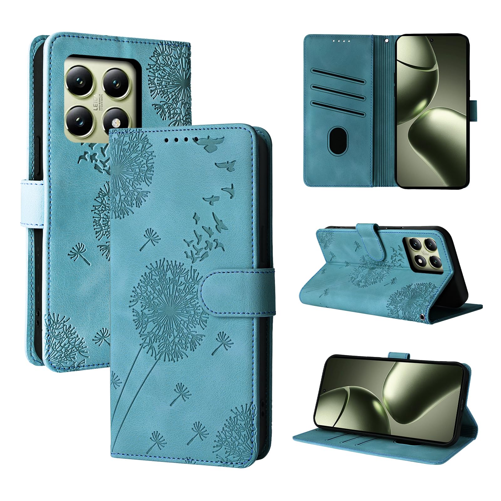 Rostsant Mobile Phone Case for Xiaomi 14T Dandelion PU Leather Flip Case Wallet Case Magnetic Blue