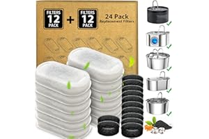 Cat Water Fountain Filters - 24 Pack Cat Fountain Filters for 3.2L/108oz & 2L/67oz Pet Water Fountain, Three-Layer Filtration