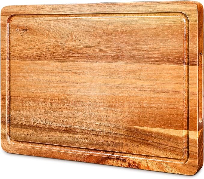 Amazon Com Sky Light Cutting Board Wood Chopping Boards For Kitchen With Deep Juice Groove Organic Acacia Butcher Block For Meat And Vegetable Wooden Carving Board With Grip Handles Bpa Free Large