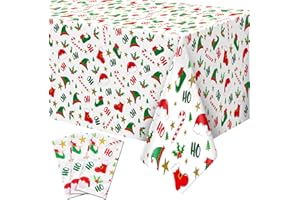 Newwiee 3 Pack Christmas Tablecloths 108 x 54 Inch Disposable Plastic Rectangle Table Cover Holiday Waterproof Tablecloth for Christmas Kitchen Holiday Party Table Decor(Elf)