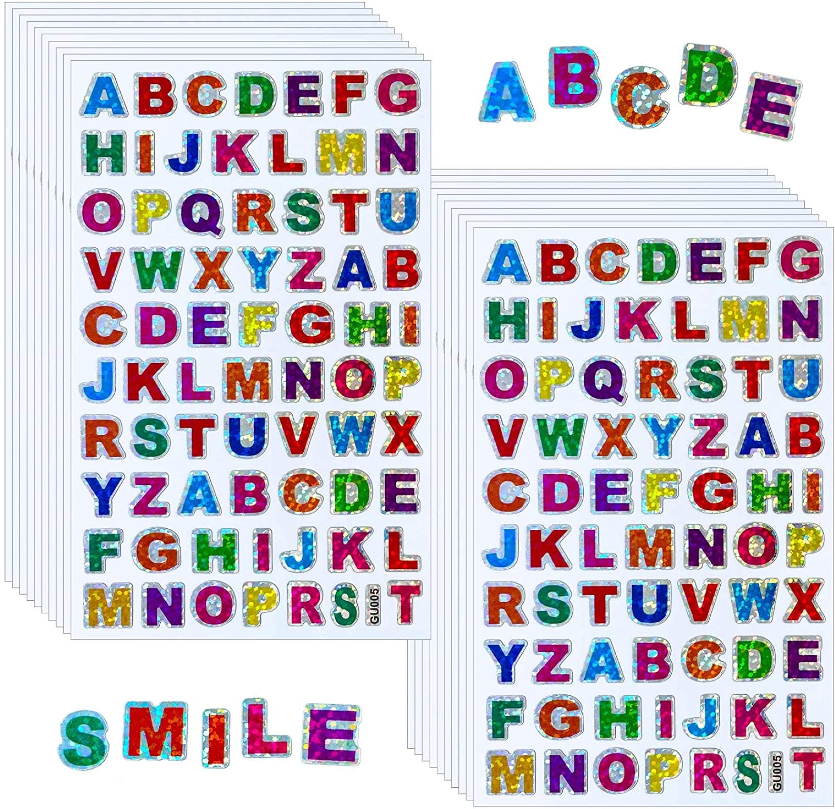 1400Pcs Glitter Letter Stickers Colorful Alphabet Stickers Self-Adhesive Letter (20 Sheets)