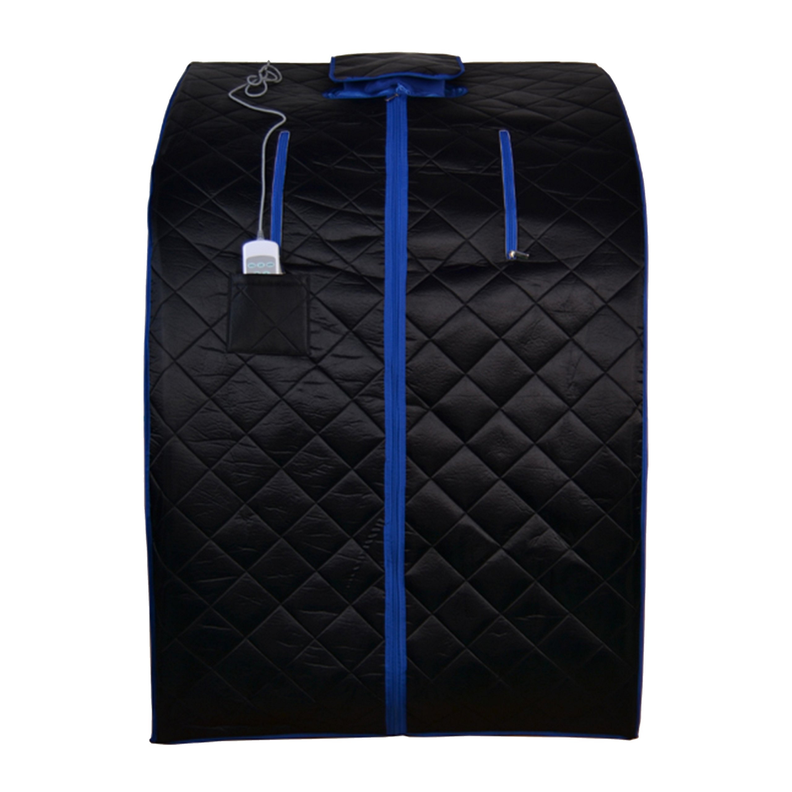 ALEKO PIN15BKBL Personal Folding Portable Home Infrared Sauna with Folding Chair and Foot Pad for Relaxation and Weight Loss 41 x 31 x 33 Inches Black with Blue Trim