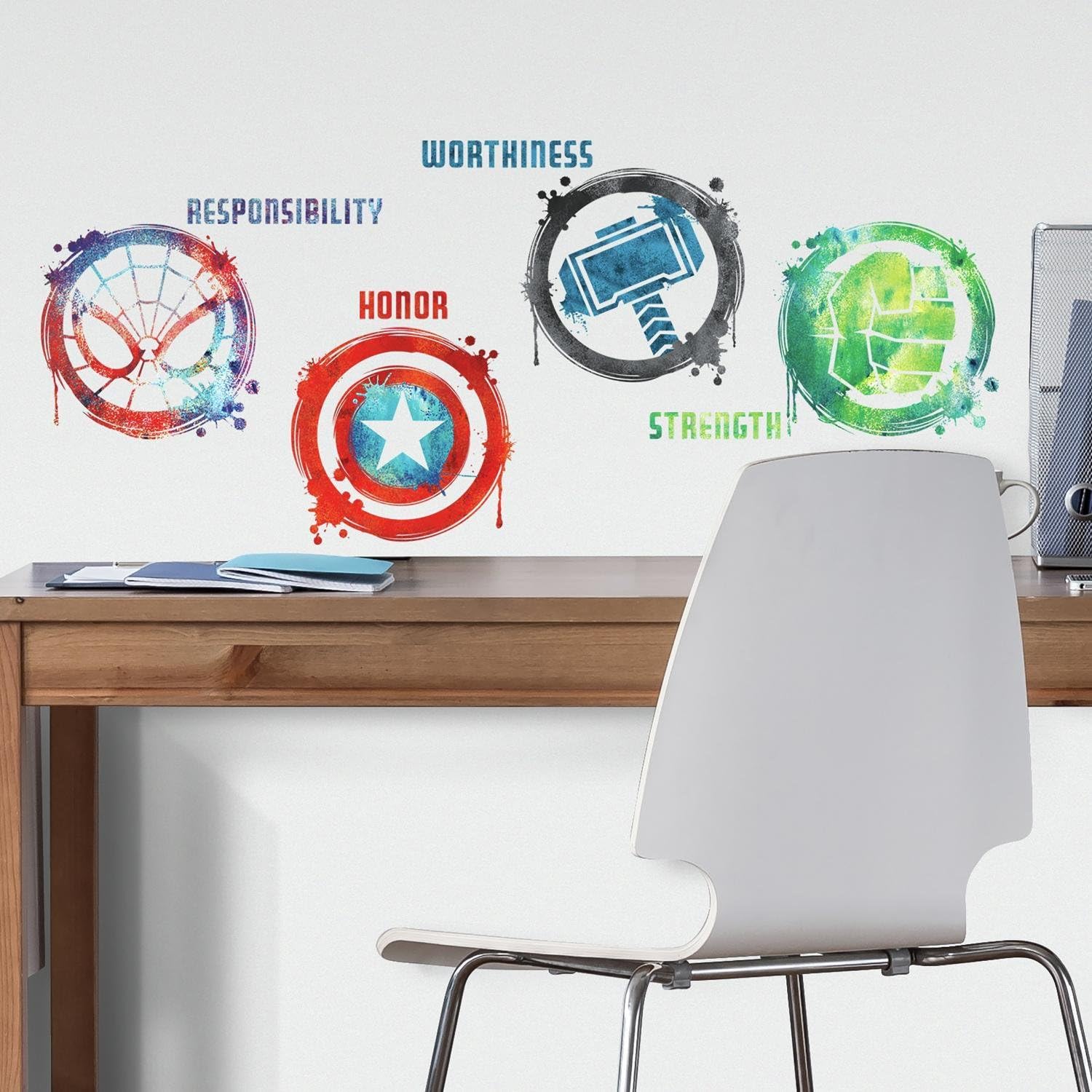 RoomMates RMK3583SCS Marvel Icons Peel and Stick Wall Decals, Multicolor ,Red, Green, Blue,8.89 cm x 3.175 cm by 20.32 cm x 20.32 cm