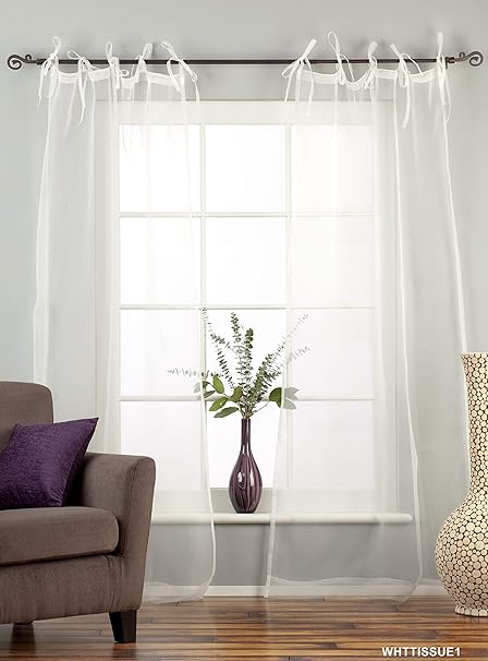 Amazon Com White Tie Top Sheer Tissue Curtain Drape Panel