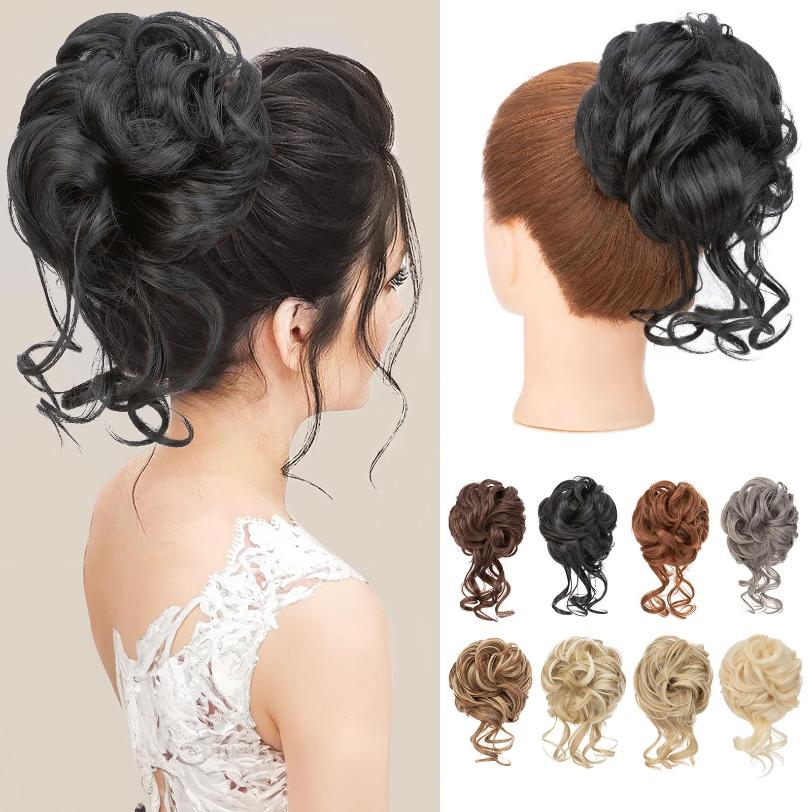 Benehair Messy Bun Hair Piece Wavy Curly Claw Clip Hair Bun Extensions Synthetic Hair Bun Donut Accessories Scrunchies Black Hair Pieces for Women(Black, 75g)