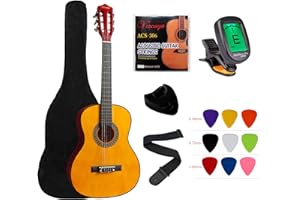 YMC Classical Guitar 1/2 Size 34” Inch Nylon Strings Classical Acoustic Guitar Starter Pack With Carrying Case & Accessories for Beginner Students Children-Natural