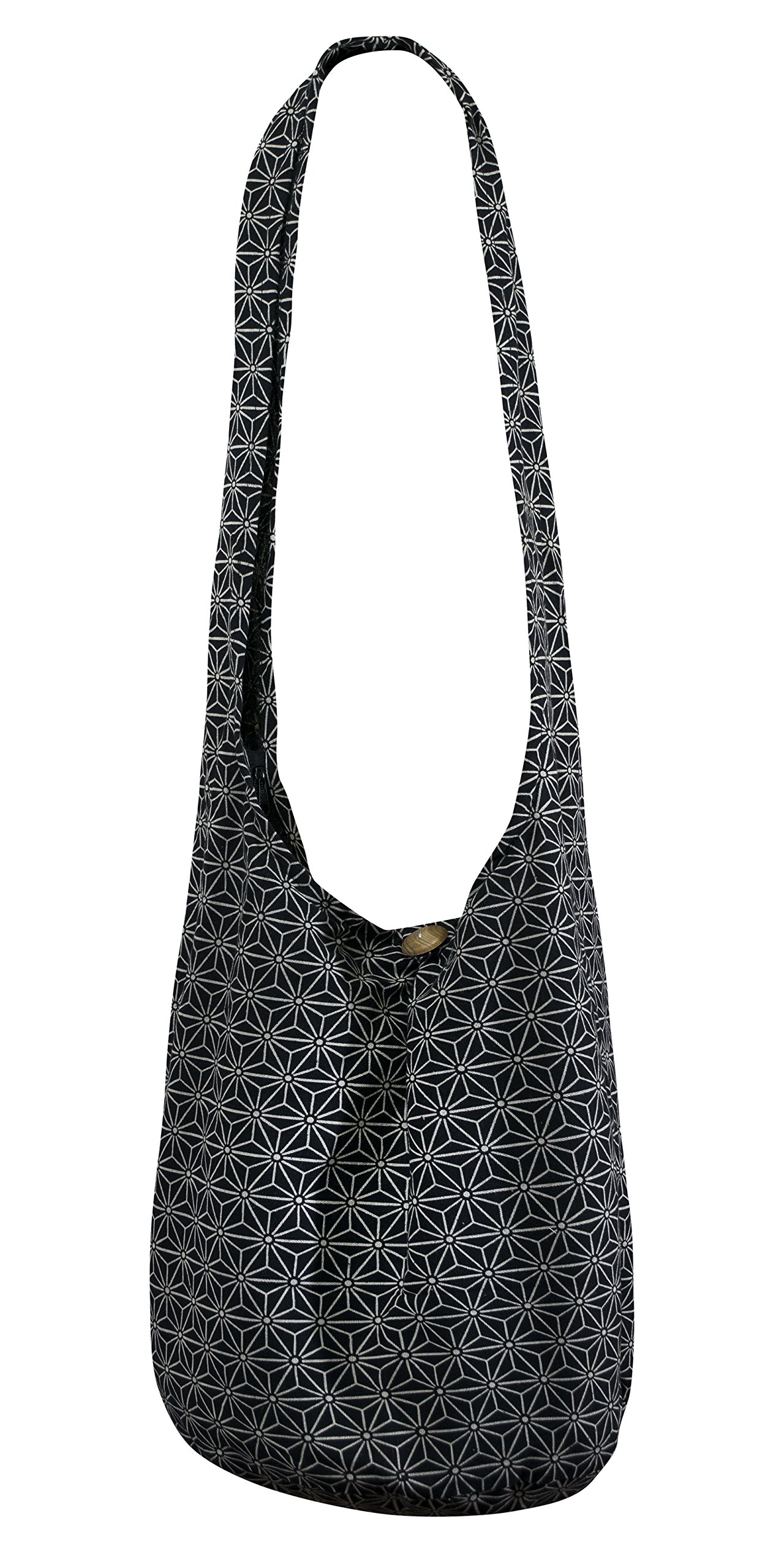 CCcollections Boho Crossbody Bags For Women & Men Cotton Shoulder Bag Large Hippie Sling Bag for Travelling, Outing, Parties and More (Star Black)