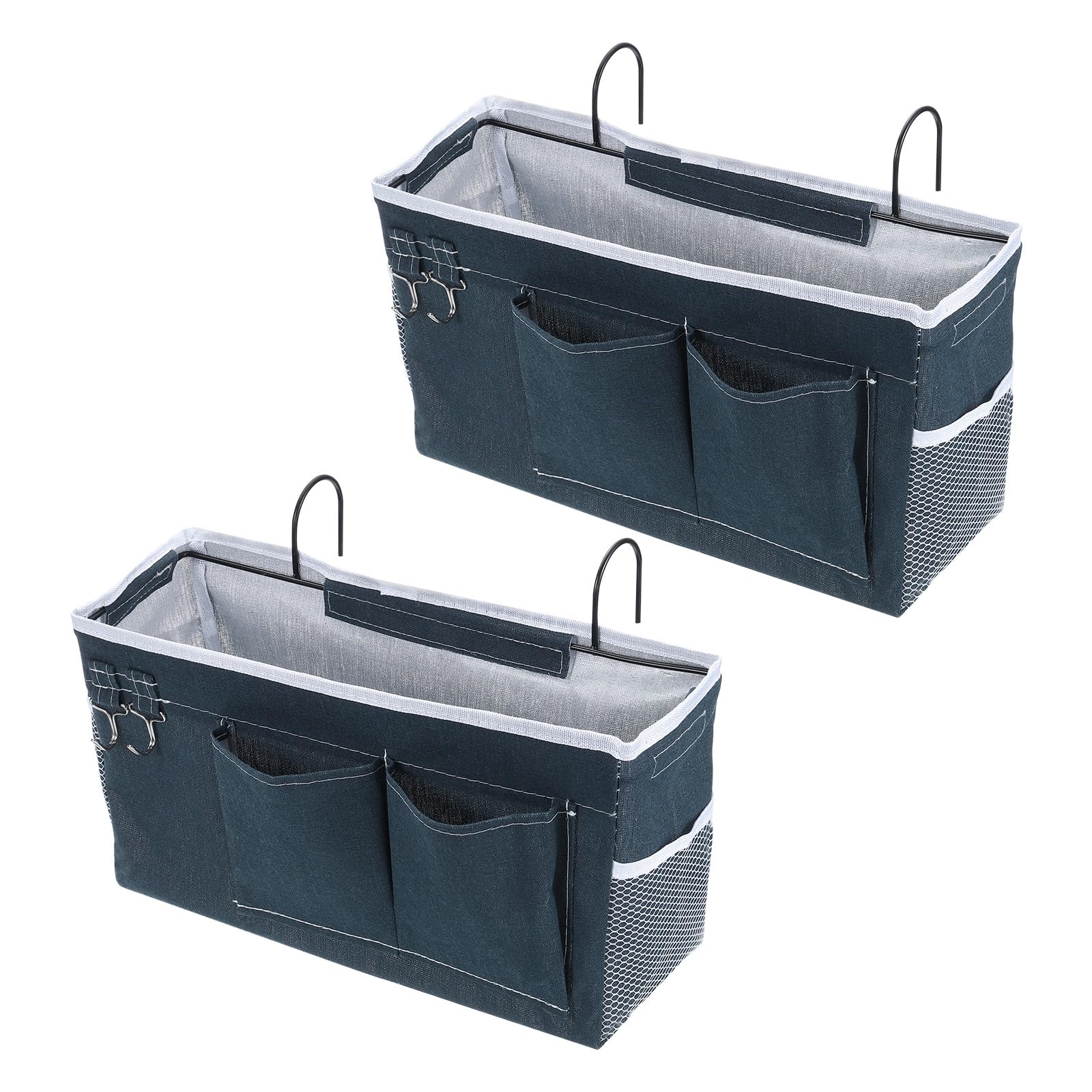 PATIKIL 2pcs Bedside Caddy, Bed Caddy Bunk Bed Caddy Bedside Organizer Bunk Bed Hanging Storage Caddy Bag with Hooks for College Dorm Bunk Bed Rails Headboards, Blue